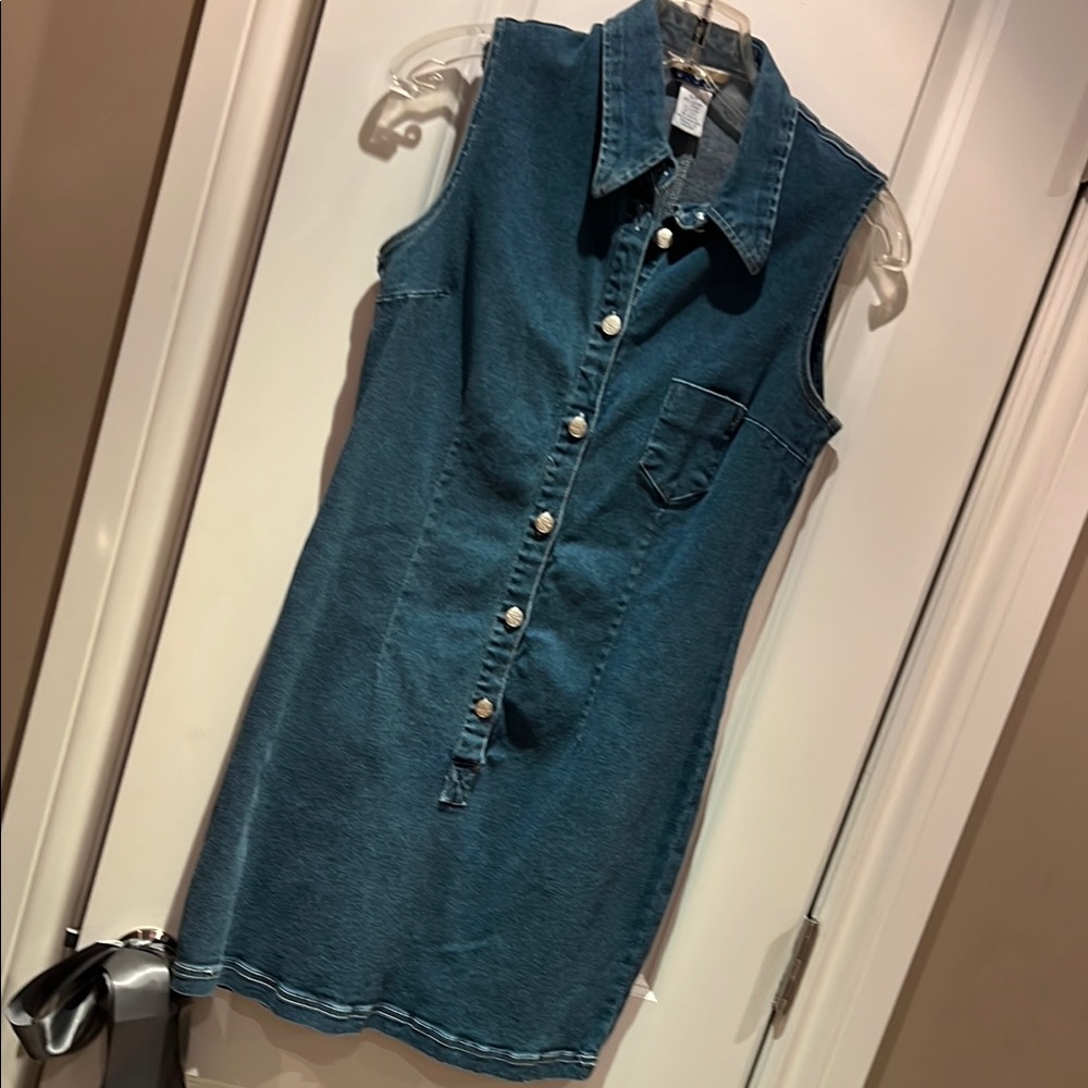 Sleeveless Denim Button-Up Dress